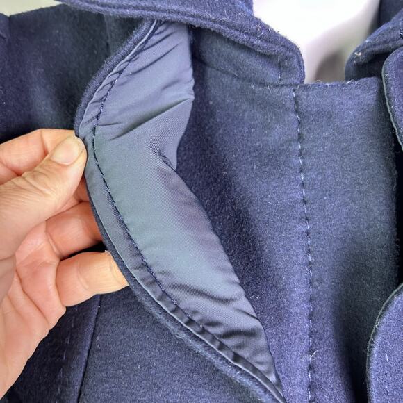 BCBG MaxAzria coat XS Pea Coat Military Ruffle Regal Royal Wool Spy Blue Trench - Picture 16 of 16